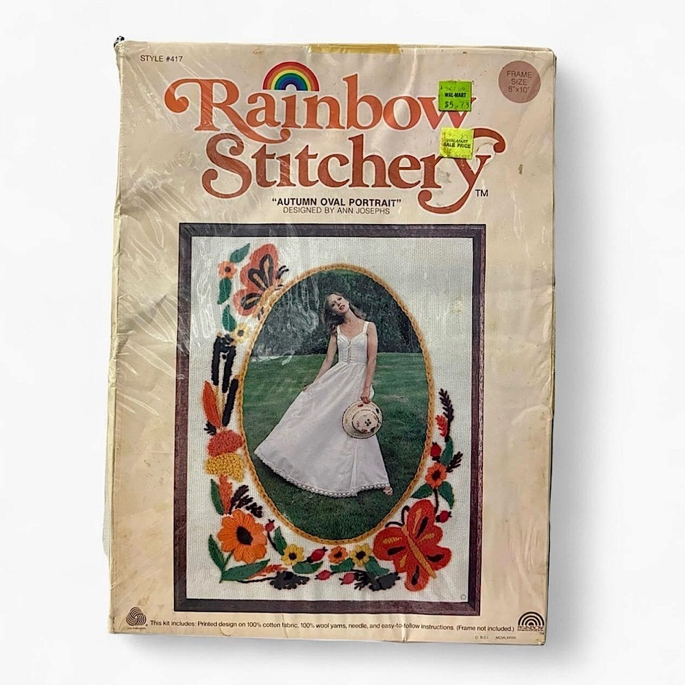 VTG 1978 Crewel Picture Frame Kit Autumn Oval Portrait Rainbow Stitchery Sealed